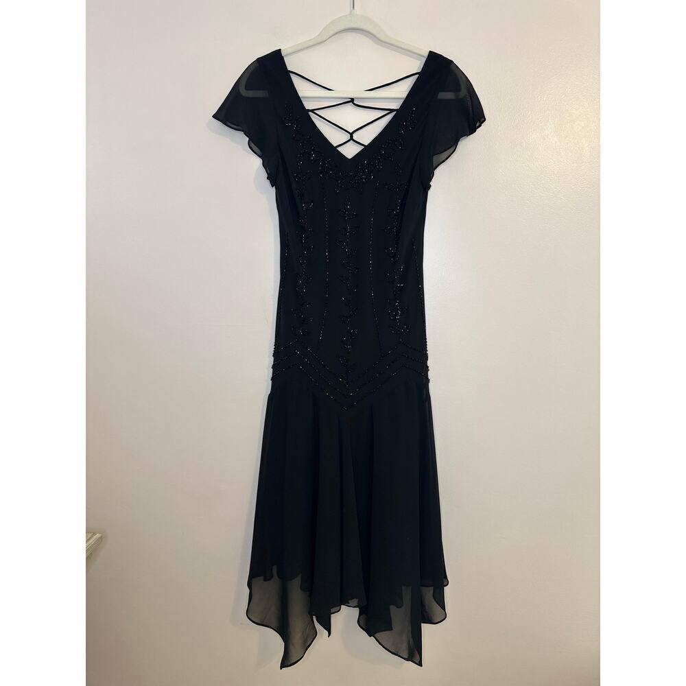 Vintage Y2K Womens Whimsigoth Dark Fairy Black Beaded Handkerchief Hem Midi 6 - Picture 2 of 9